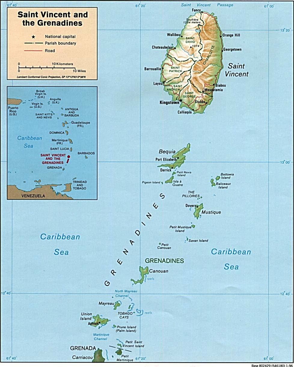 Saint Vincent and the Grenadines Shaded Relief Map