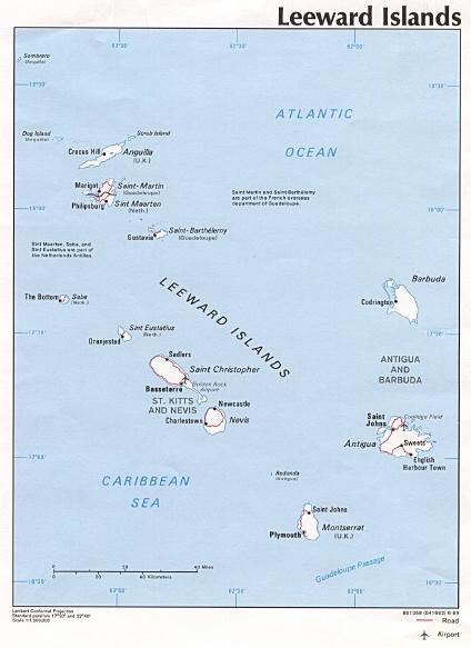 Mapa Politico de las Islas Leeward