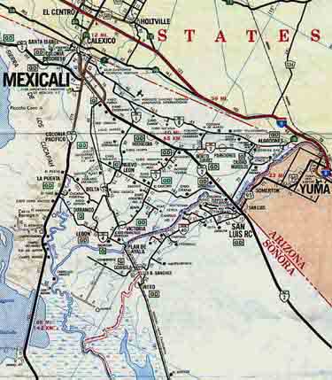 Map of Mexicali, Baja California, Mexico