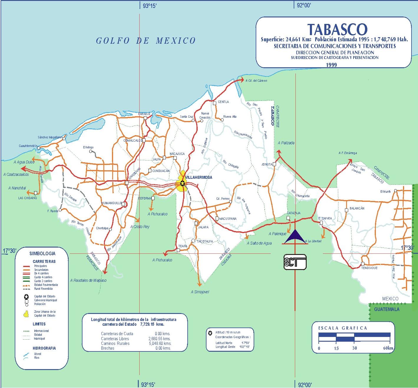 Map of Tabasco (State), Mexico