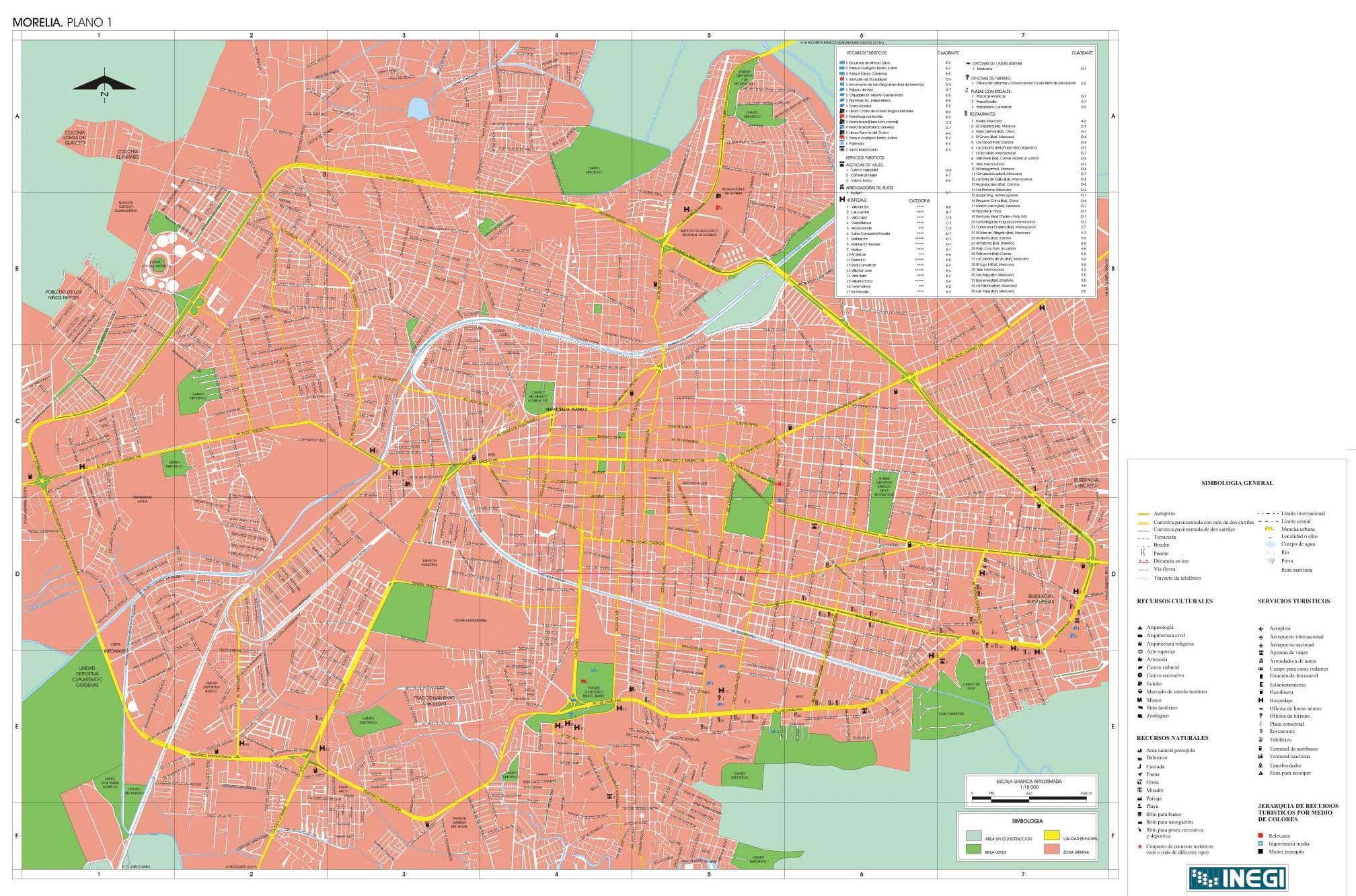 Morelia Map, Michoacan de Ocampo, Mexico