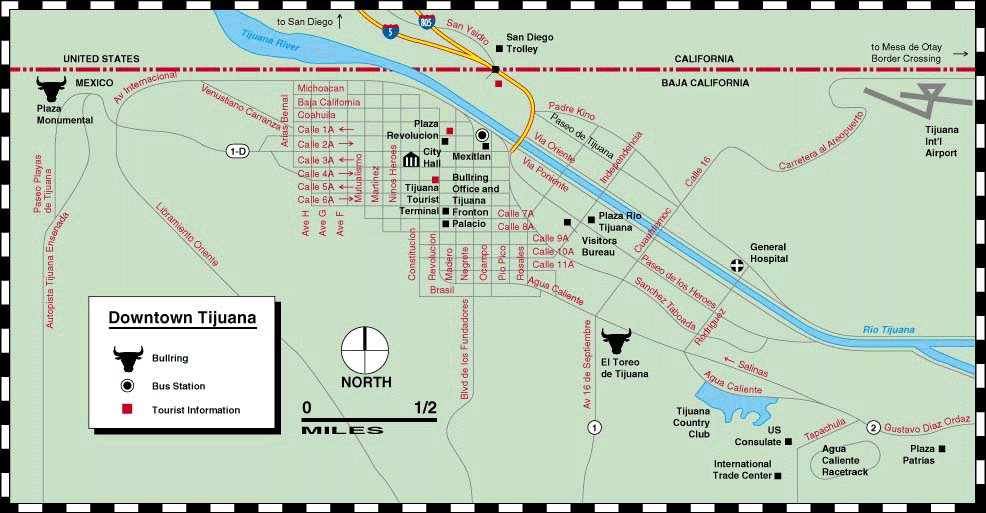 Tijuana City Map Northern Baja California Mexico