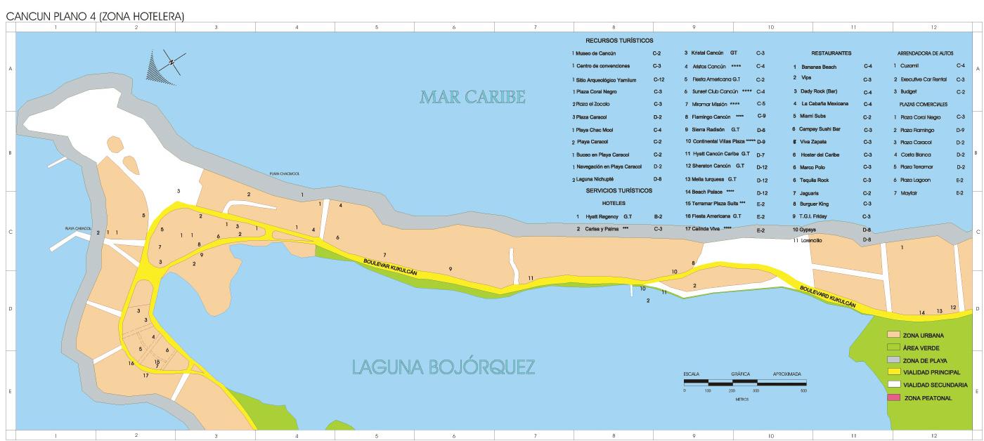 Cancun Map (Hotel Area), Quintana Roo, Mexico