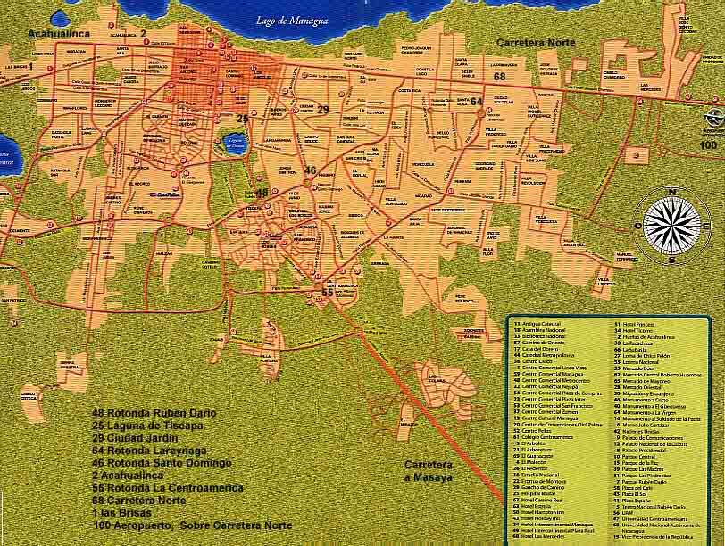 Map of Managua, Managua, Nicaragua