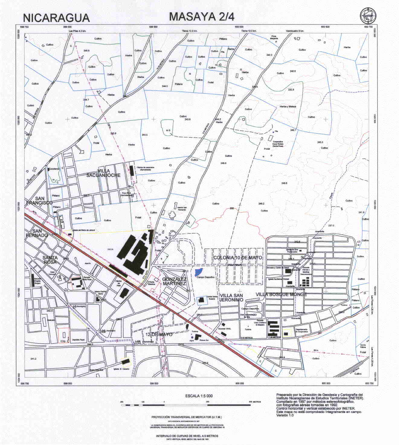 Masaya Northeast Quadrant Map, Nicaragua