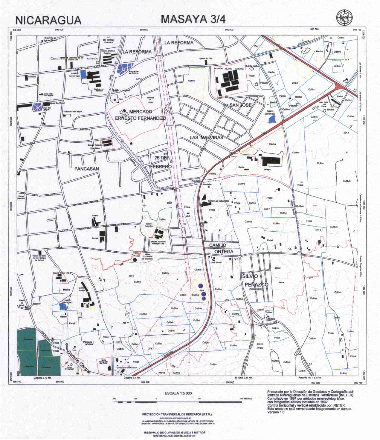 Masaya Southeast Quadrant Map, Nicaragua