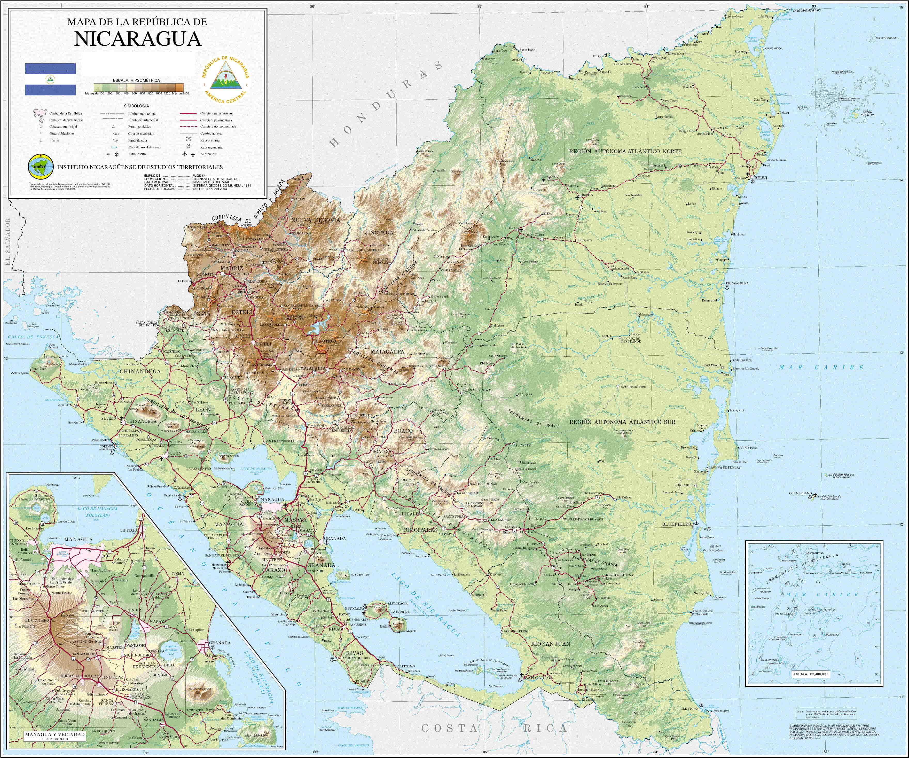 Nicaragua Shaded Relief Map 2 