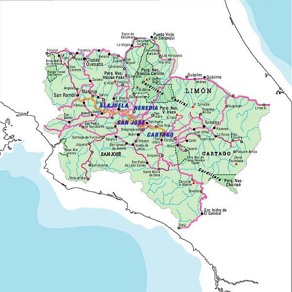 Mapa del Valle Central, Costa Rica