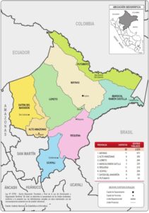 Mapa de la división política administrativa del departamento de Loreto.