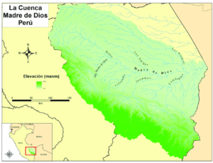 Mapa de la cuenca del río Madre de Dios en el sureste peruano.