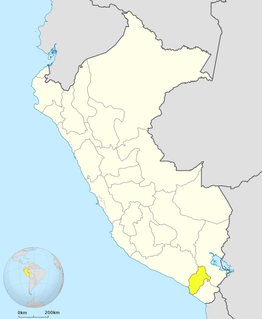 Mapa de ubicación del departamento de Moquegua en Perú.