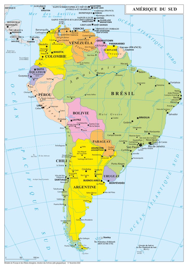 Mapa de América del Sur.