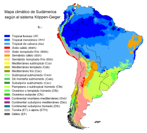 Mapa climático de América del Sur