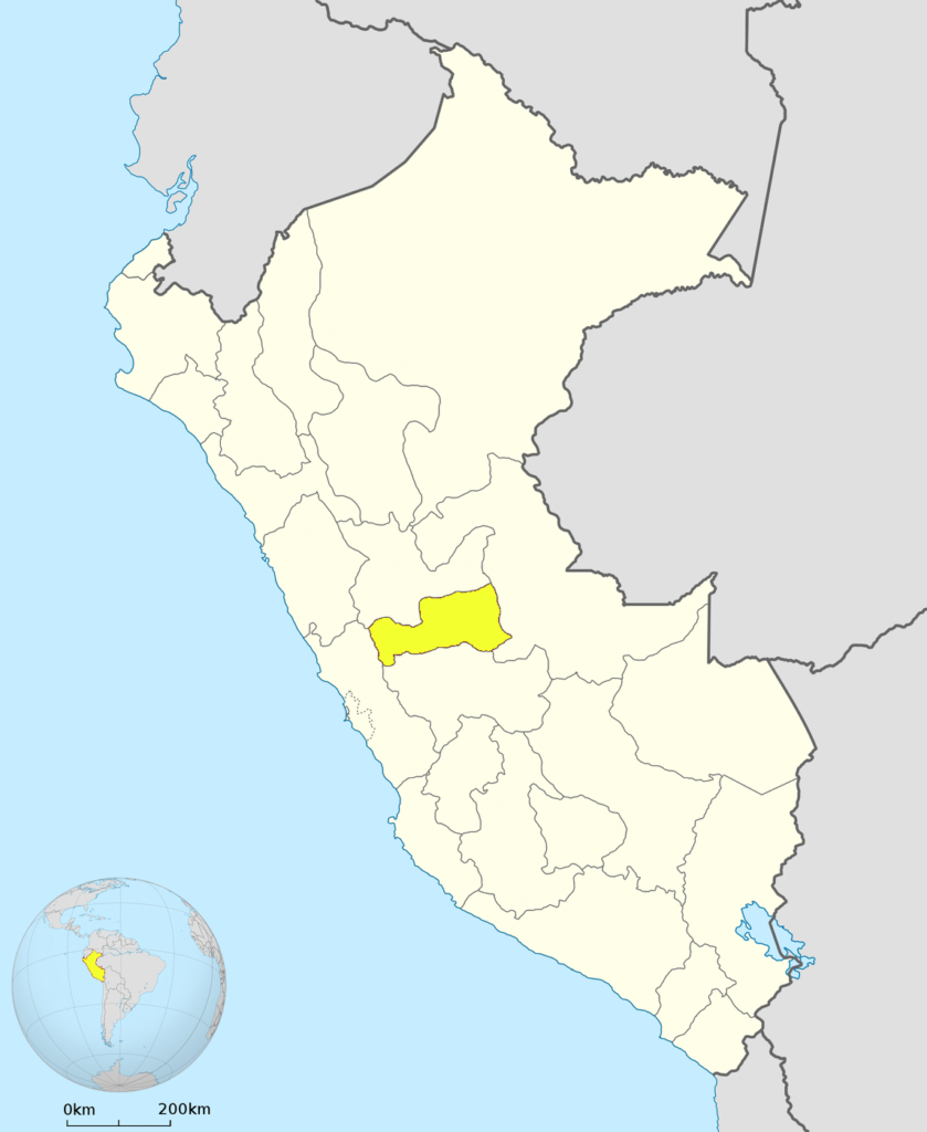 Mapa de ubicación del departamento de Pasco en Perú.