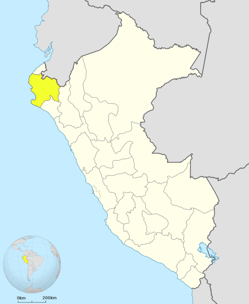 Mapa de ubicación del departamento de Piura en Perú.
