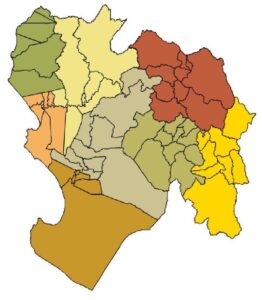 Mapa político mudo coloreado del departamento de Piura.