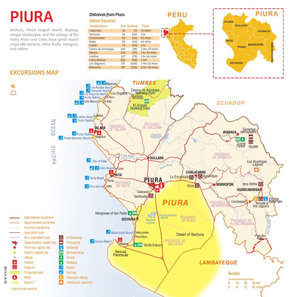 Mapa turístico del departamento de Piura.