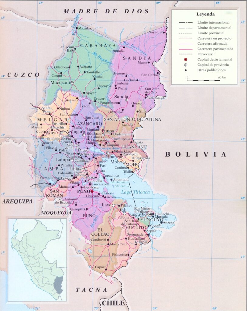 Mapa de las provincias del departamento de Puno.