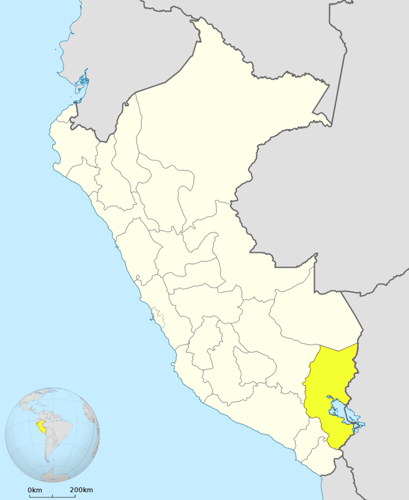 Mapa de ubicación del departamento de Puno en Perú.