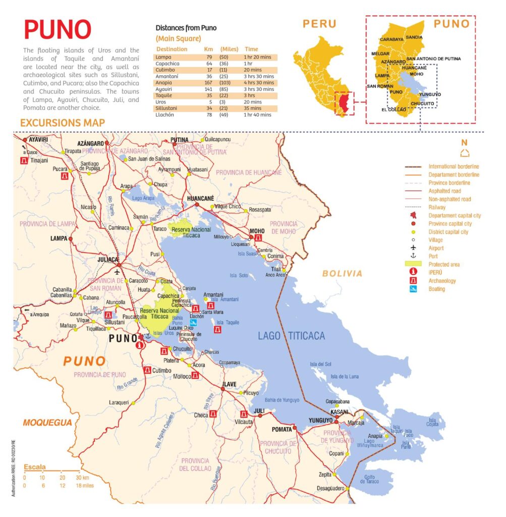 Mapa turístico del departamento de Puno.