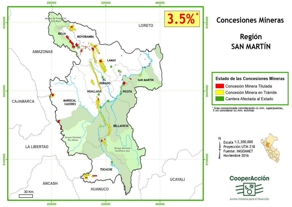 Mapa de las concesiones mineras en el departamento de San Martín noviembre 2016.