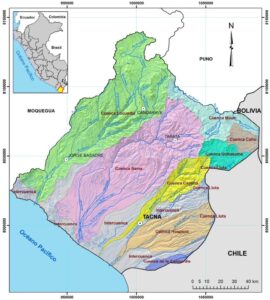 Mapa de las cuencas hidrográficas del departamento de Tacna.