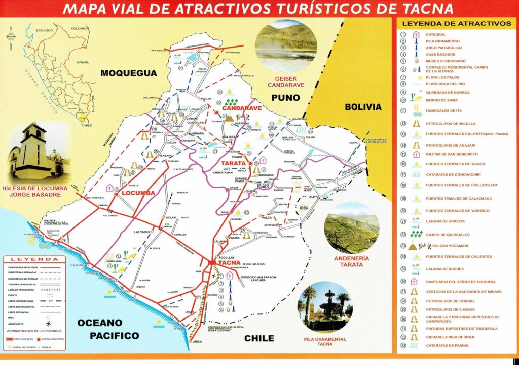 Mapa turístico del departamento de Tacna.
