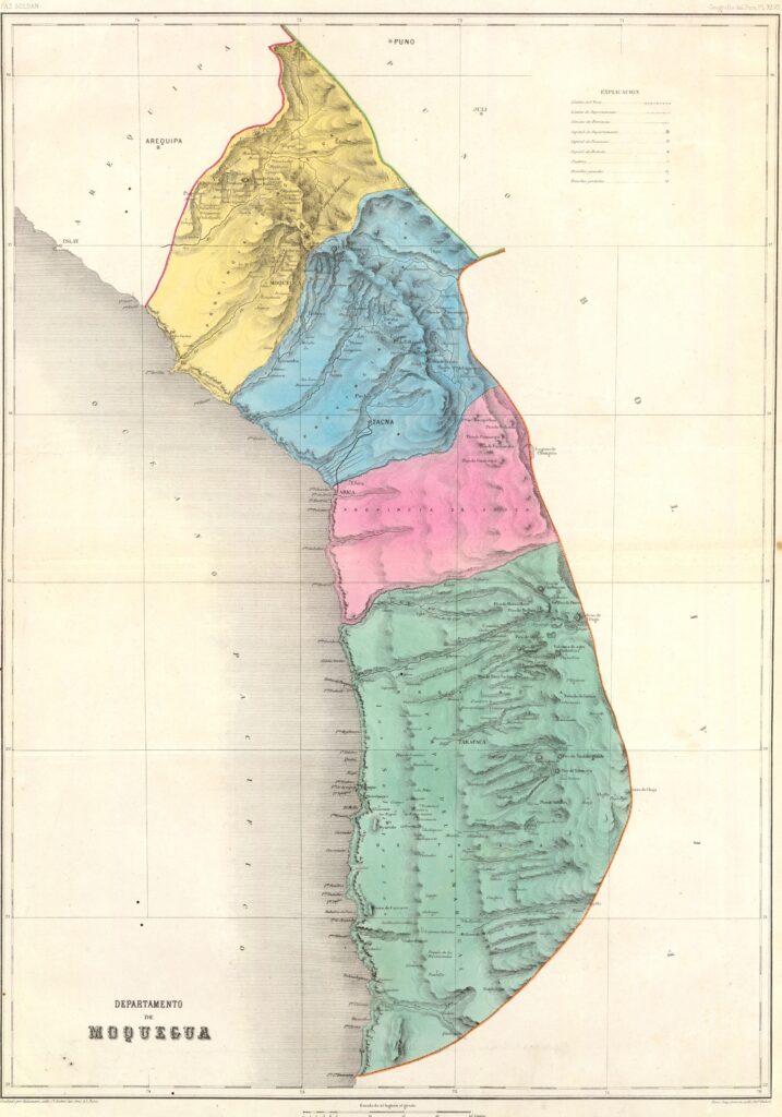 Mapa del antiguo Departamento de Moquegua, hacia 1865.