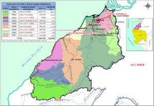 Mapa de las cuencas hidrográficas del departamento de Tumbes.
