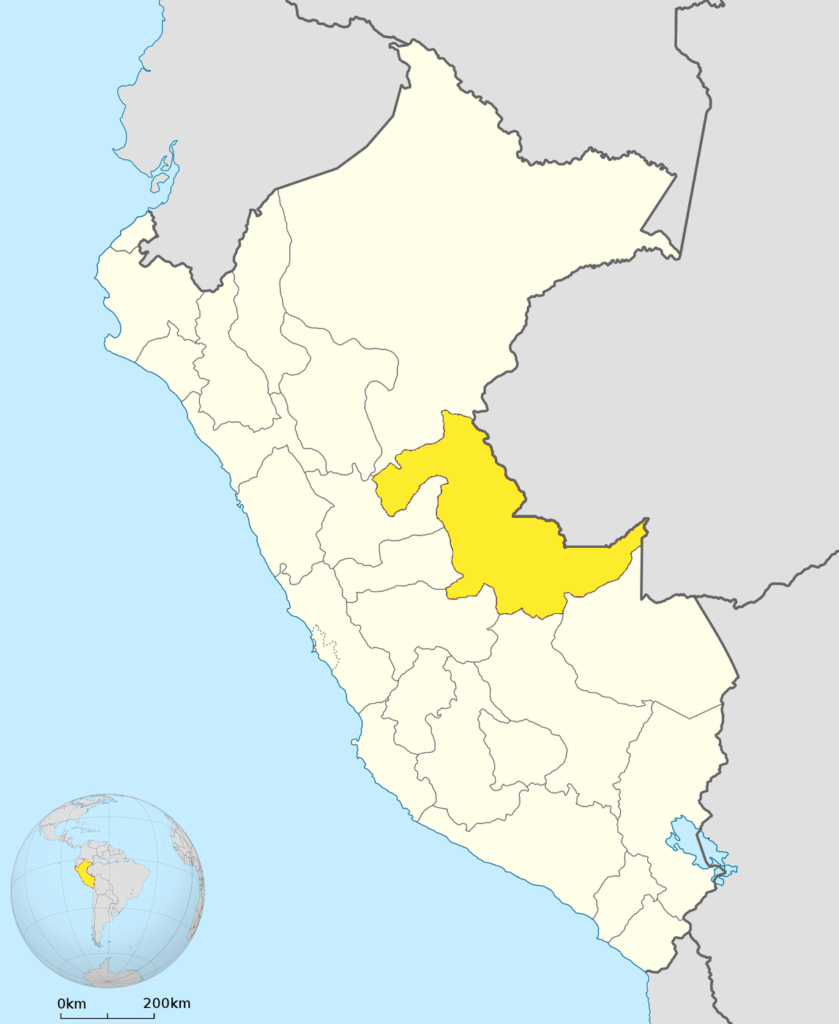 Mapa de ubicación del departamento de Ucayali en Perú.