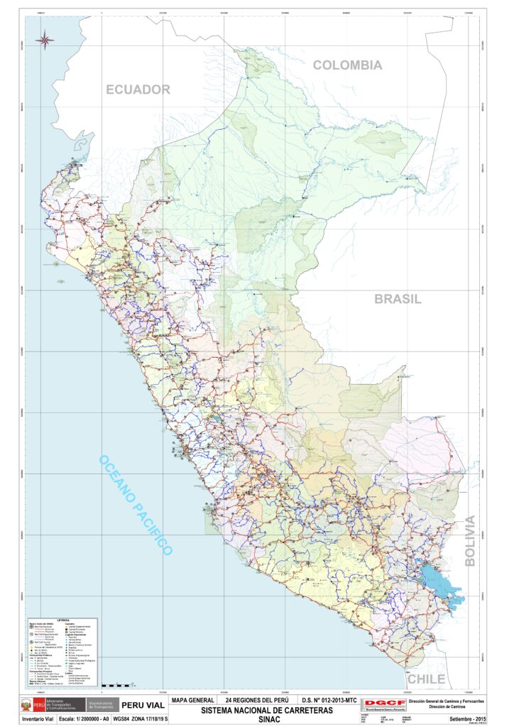 Mapa de carreteras del Perú.