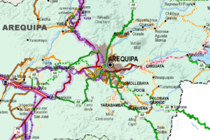 Mapa de carreteras del área metropolitana de Arequipa.
