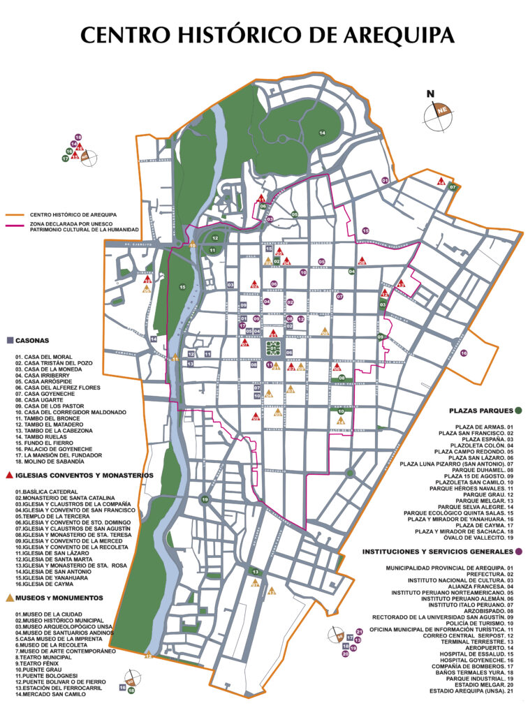 Mapa del centro histórico de Arequipa.