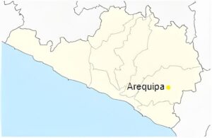 Mapa de ubicación de la ciudad de Arequipa en el departamento de Arequipa.