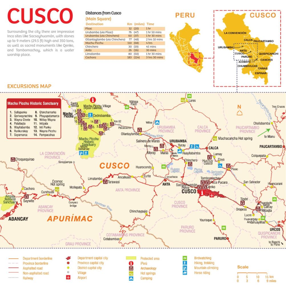 Mapa turístico del departamento del Cuzco.
