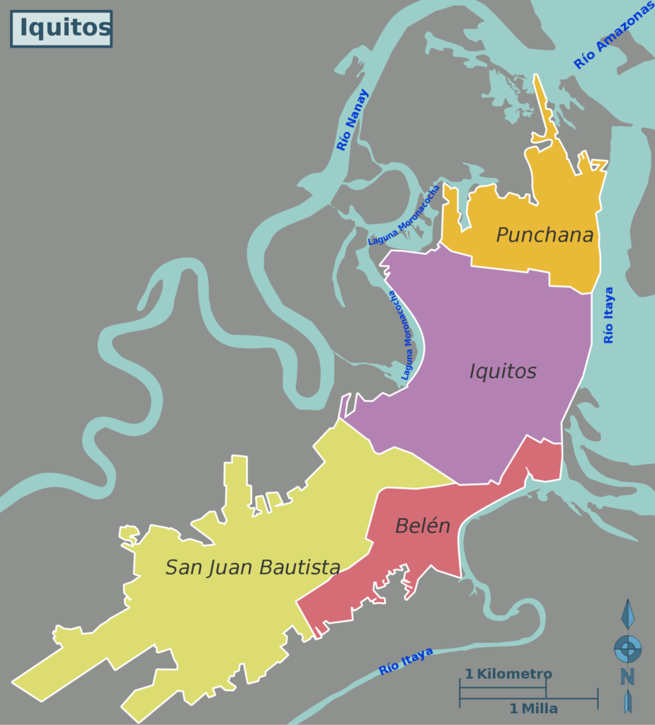 Mapa de los distritos de Iquitos.