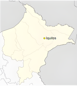 Mapa de ubicación de la ciudad de Iquitos en el departamento de Loreto.