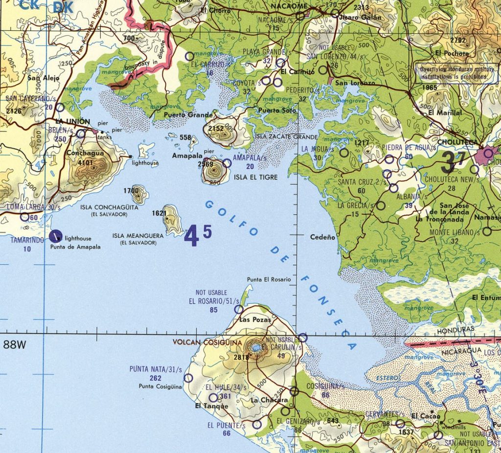 Mapa del golfo de Fonseca.