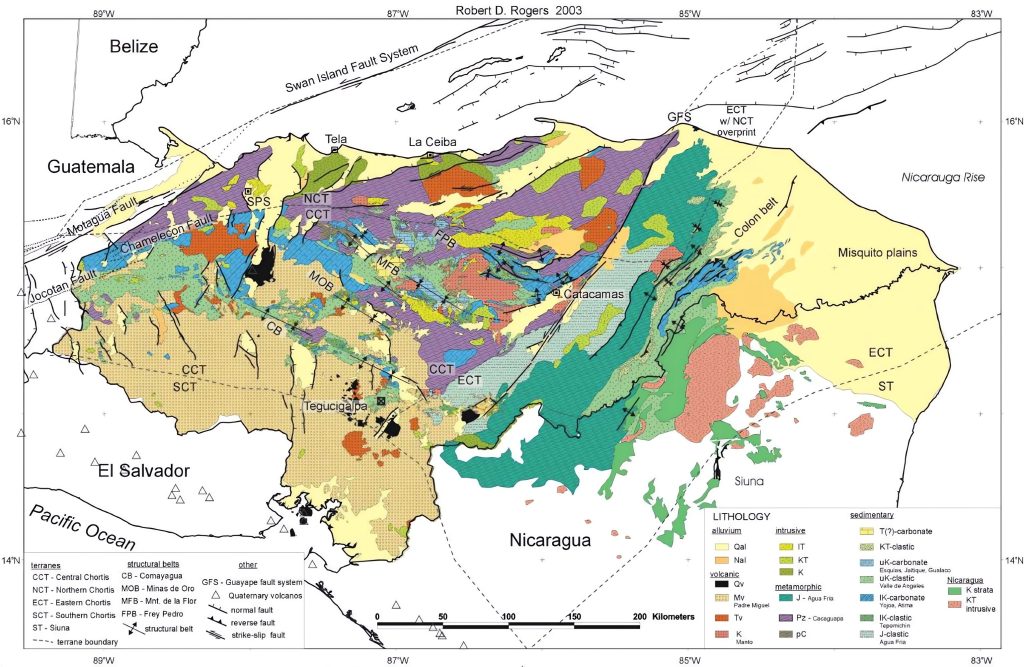 Mapa geológico de Honduras.
