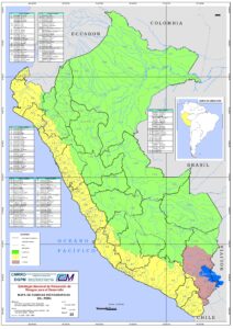 Mapa de las cuencas hidrográficas del Perú.