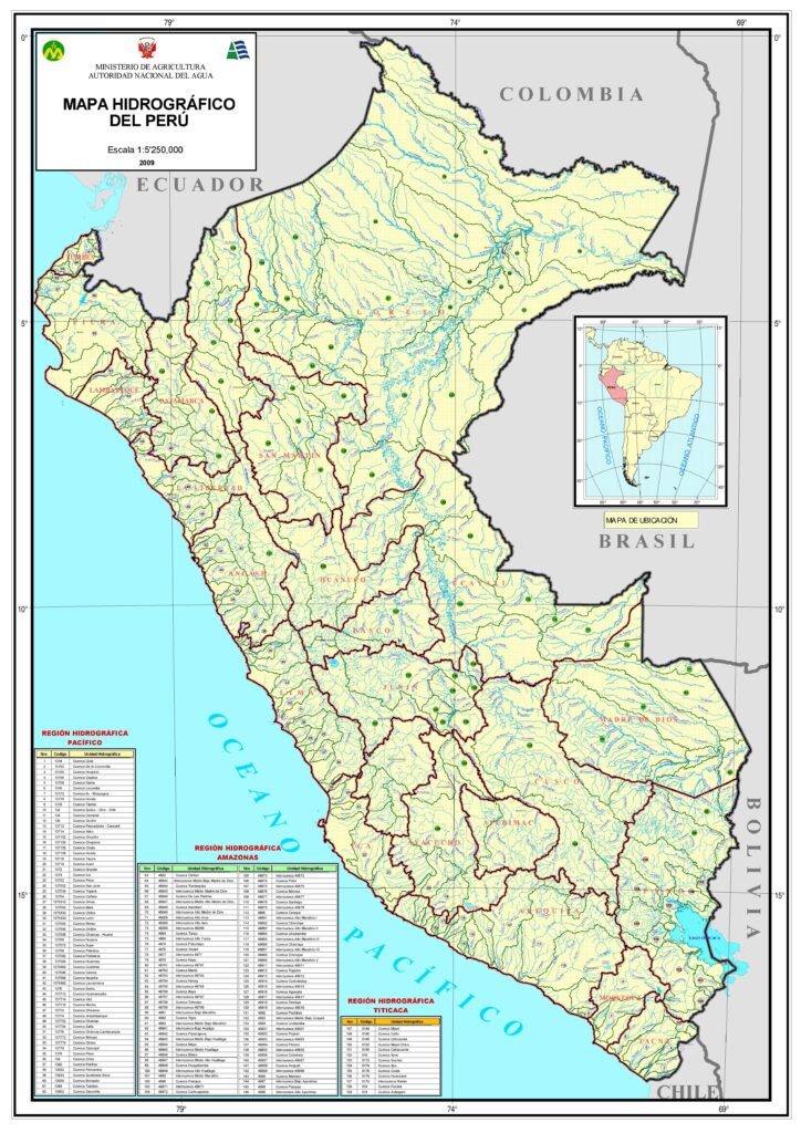 Mapa hidrográfico del Perú.