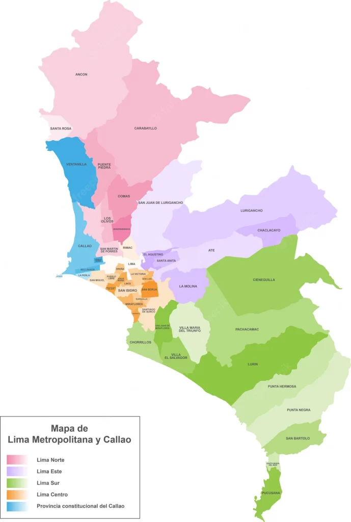 Mapa de los distritos de Lima Metropolitana.