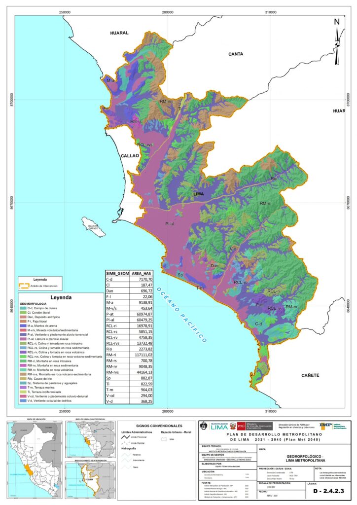 Mapa geomorfológico de Lima Metropolitana.