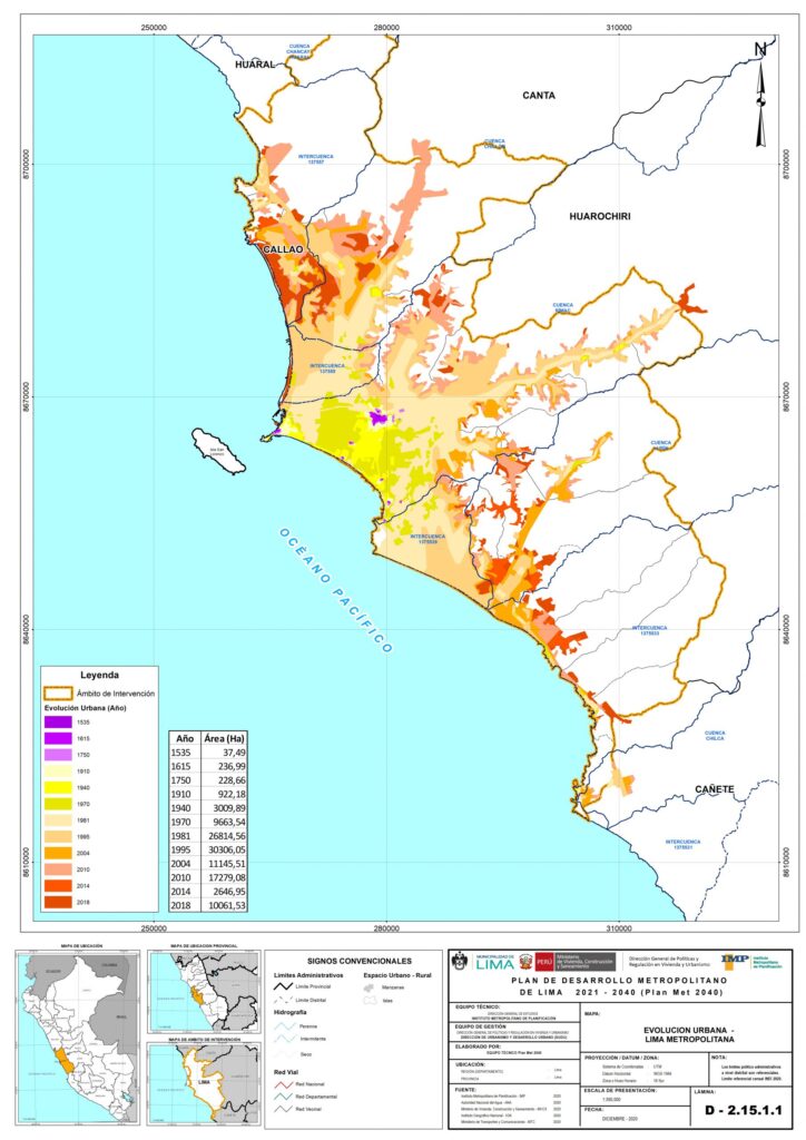 Mapa de la evolución urbana de Lima.