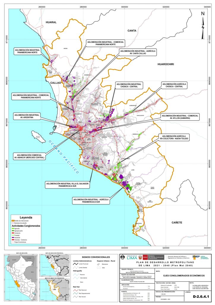 Mapa de los ejes conglomerados económicos de Lima.