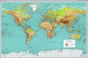 Mapa físico mundial del Atlas Nacional de los Estados Unidos de América (1970).
