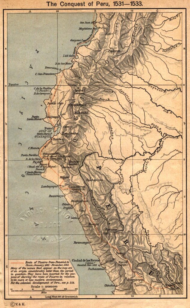 Mapa de la conquista del Perú, 1531-1533.