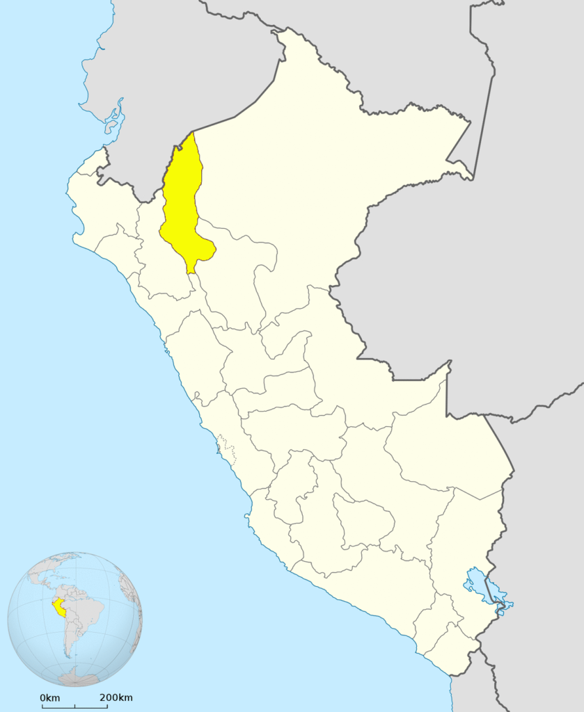 Mapa de ubicación del departamento de Amazonas en Perú.