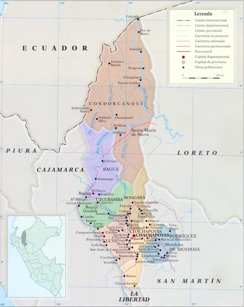 Mapa de las provincias del departamento de Amazonas, Perú.