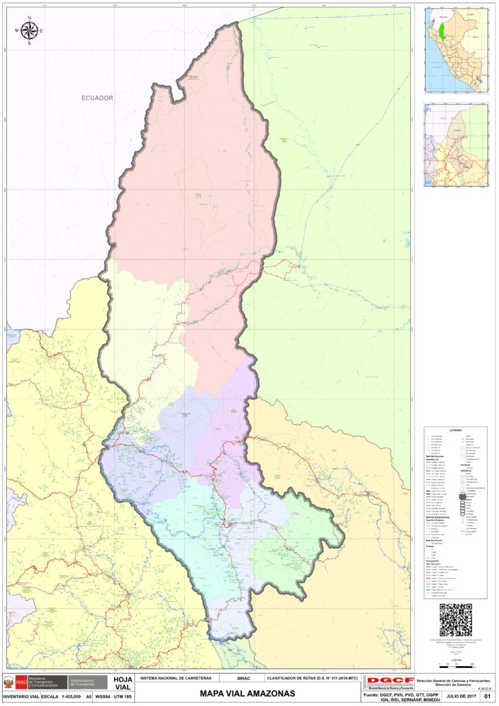 Mapa del departamento de Amazonas, Perú.